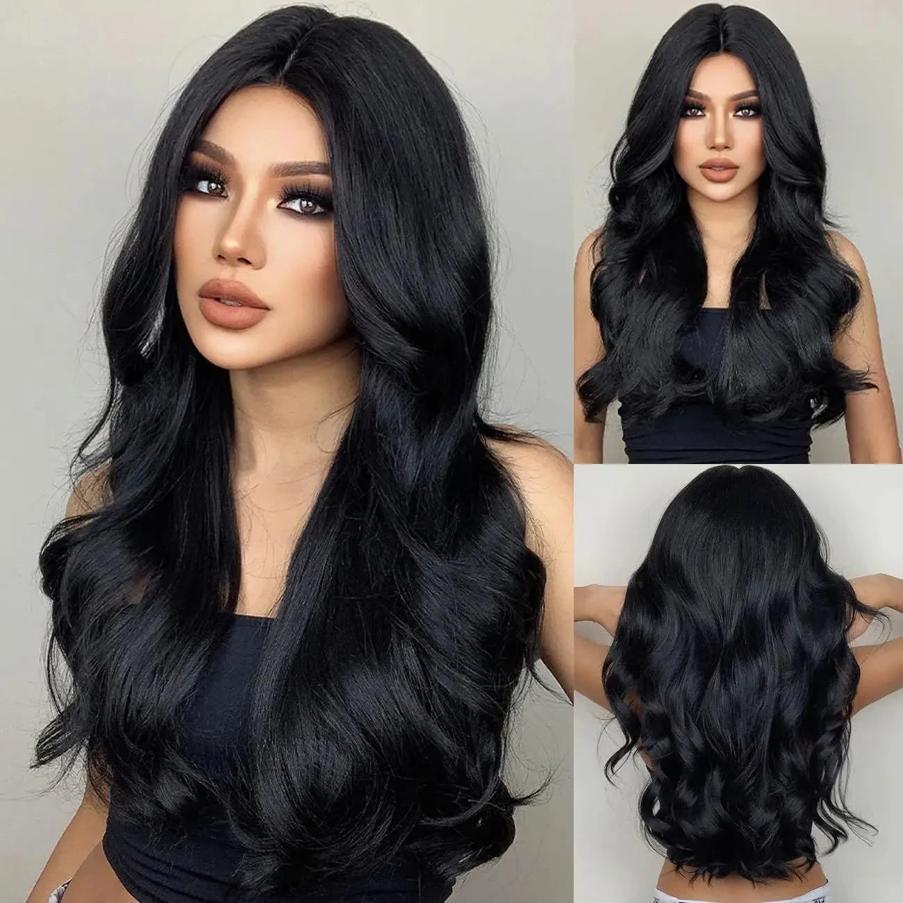 Big waves black synthetic wig for party, Halloween cosplay wig, daily wig, high-temperature hair accessory wig set