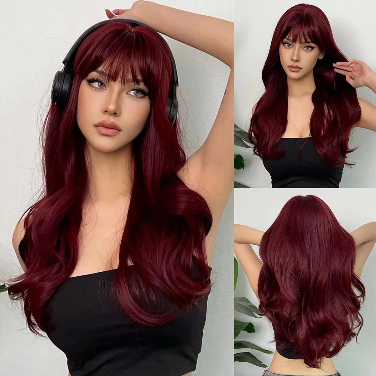 Big waves black synthetic wig for party, Halloween cosplay wig, daily wig, high-temperature hair accessory wig set