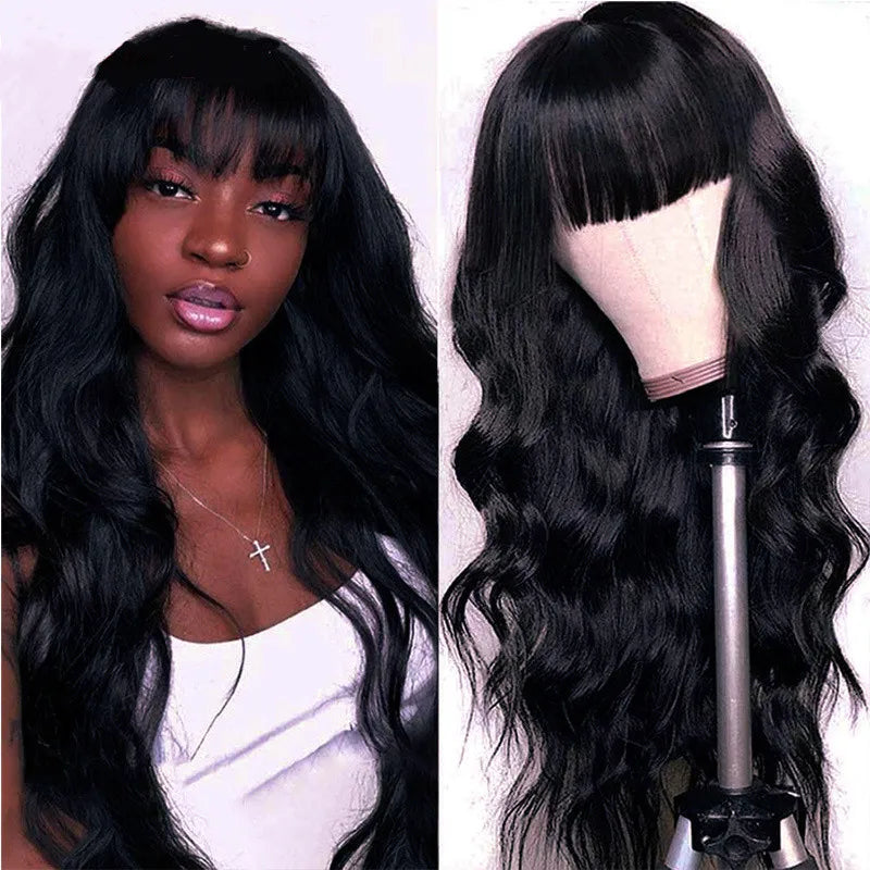 Big waves black synthetic wig for party, Halloween cosplay wig, daily wig, high-temperature hair accessory wig set