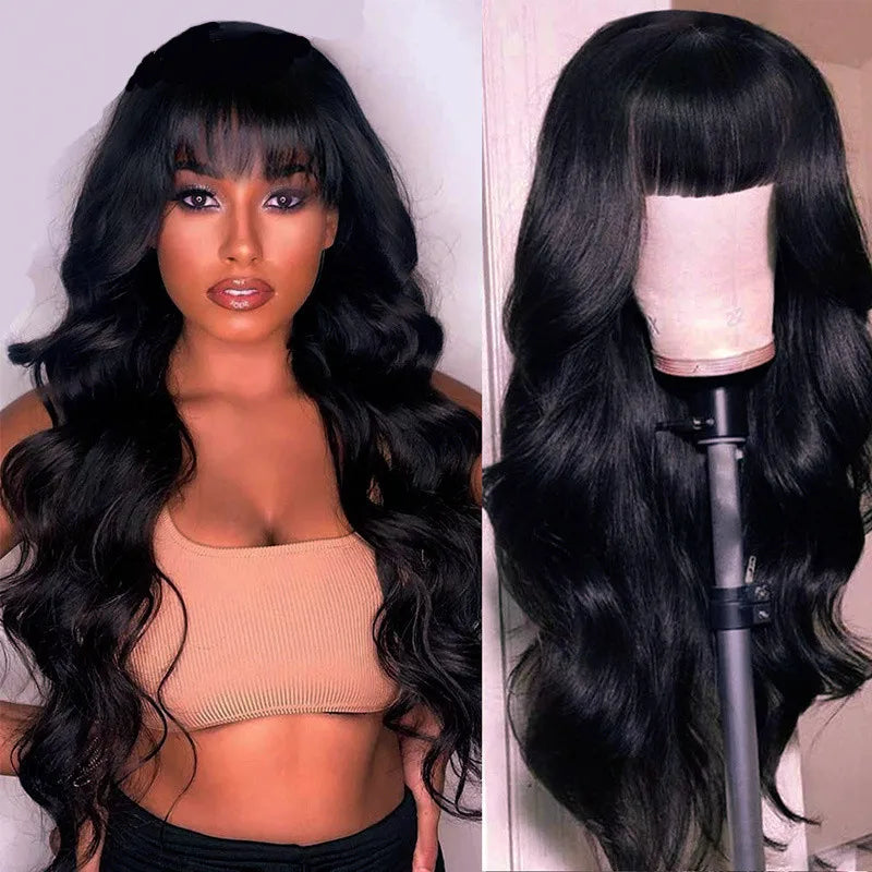 Big waves black synthetic wig for party, Halloween cosplay wig, daily wig, high-temperature hair accessory wig set