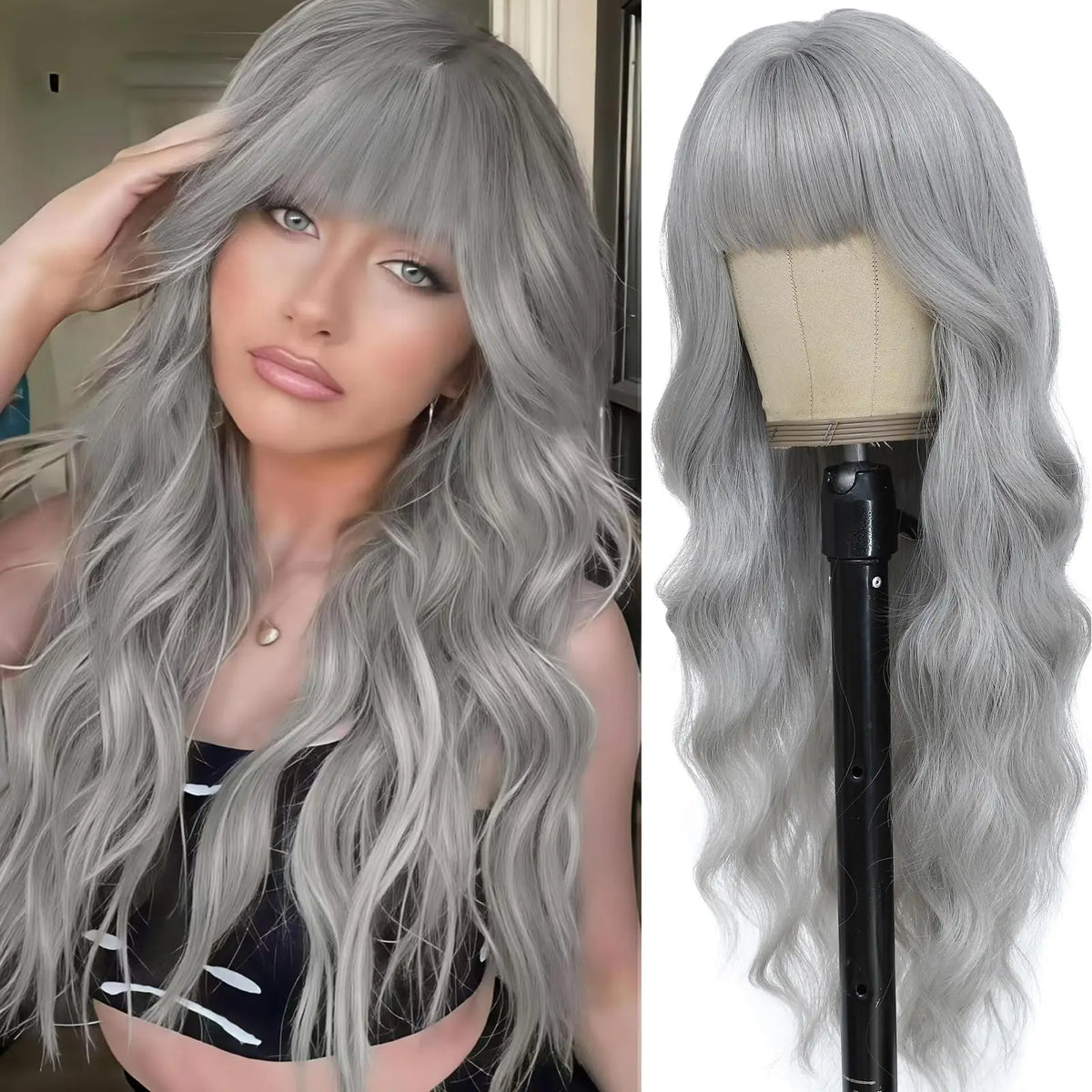 Big waves black synthetic wig for party, Halloween cosplay wig, daily wig, high-temperature hair accessory wig set